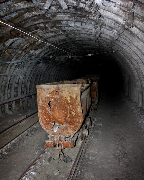 Empty mine trolley in mines