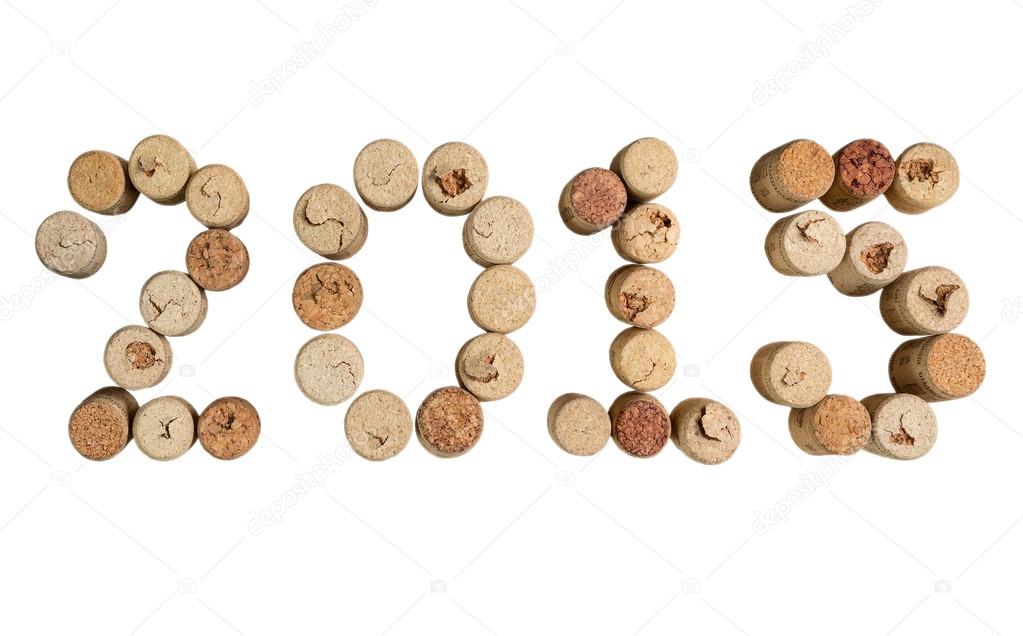 Wine corks closeup 2015 on a white background