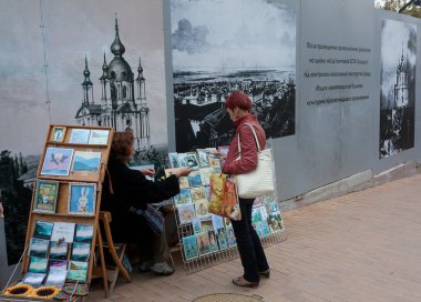 UKRAINE, KIEV - September 9,2013: Souvenirs and postcards in Kie clipart