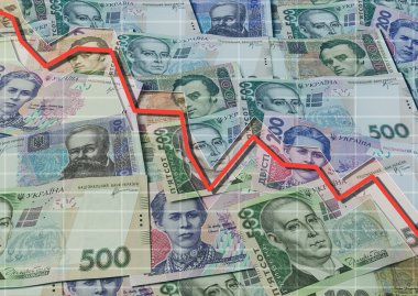 Ukraynalı banknotların arka plan ve azalan grafik