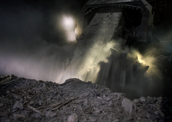 Coal mining harvester while working at a depth of about 700 mete