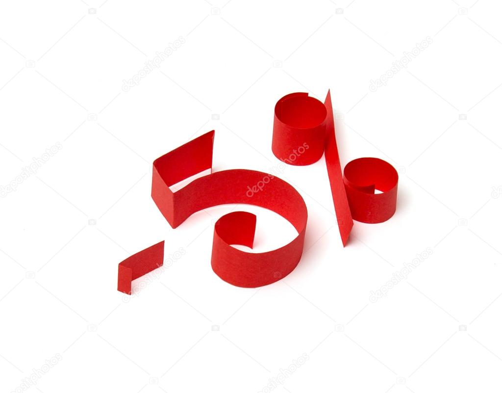 5 discount sign of red paper