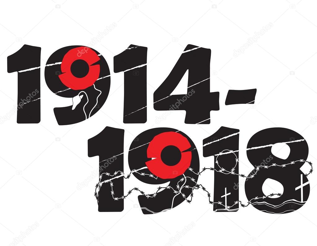 World War I commemorative symbol with dates and poppies