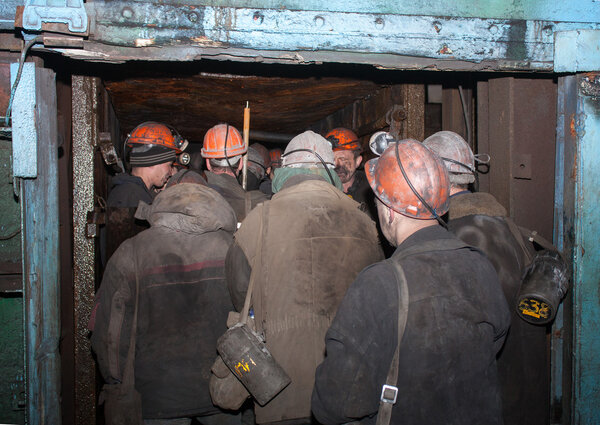 Gorlovka, Ukraine - February, 26, 2014: Miners of the mine named