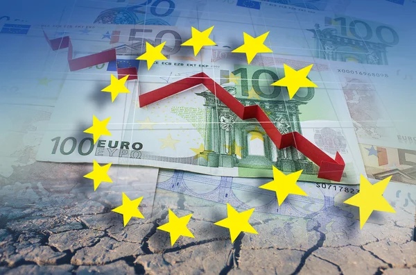 European union, financial crisis in red arrow. Concept  illustra
