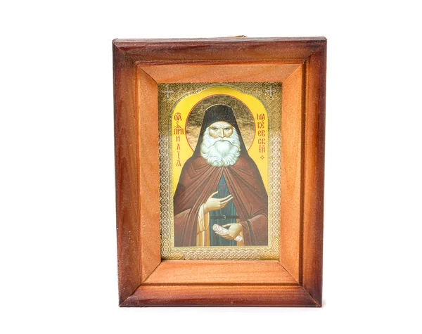 Reverend Ilya, an orthodox icon in a wooden frame. Isolated on w — Stock Photo, Image