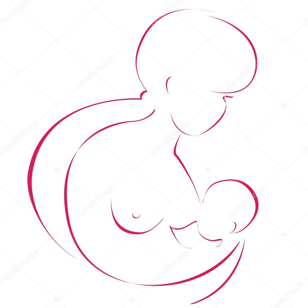 Mother breastfeeding her baby. Vector stylized symbol