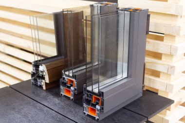 luxury PVC windows cross section in the showroom. Industry