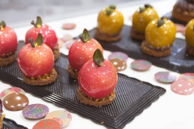 Apple-shaped glaze mousse cake, dessert. Food