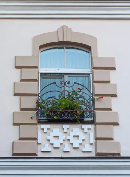 Ventana de estilo clásico y caja de flores. Arquitectura — Foto de Stock