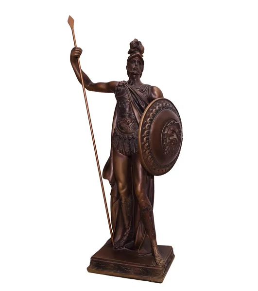 Statuette of the ancient warrior with a spear and a shield — Stock fotografie