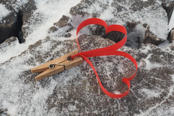 Two heart of paper on an old tree stump. Love — Stock Photo, Image