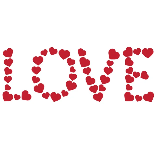 Word "love" made of red hearts. Vector illustration — Stock Vector