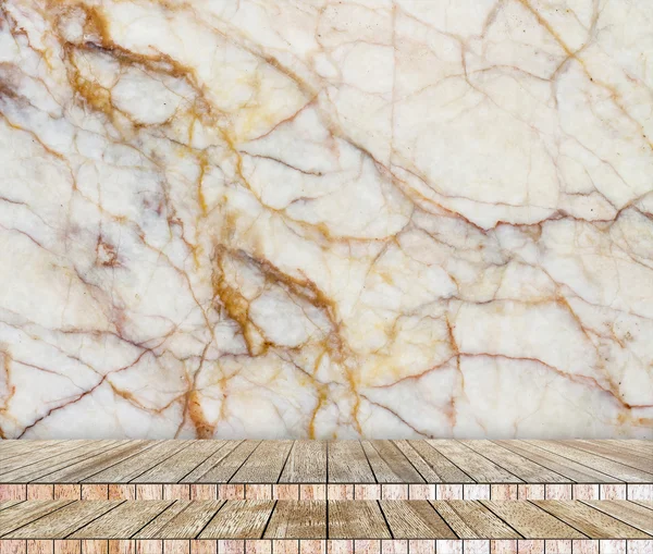 Bakgrund marmor vägg och trä plattor ordnade i perspektiv textur bakgrund. — Stockfoto
