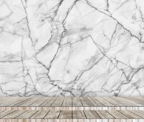 Backdrop  gray marble wall and wood slabs arranged in perspective texture background. — Stock Photo, Image