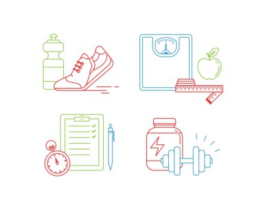 Renkli spor ve fitness simgeler kümesi.