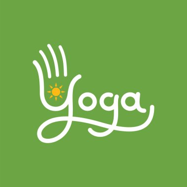 Yoga vektör simge stilize el ve güneş ile.