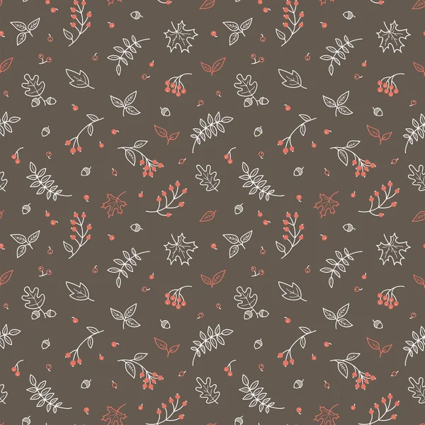 Vector floral seamless pattern with leaves and berries. — Stock Vector