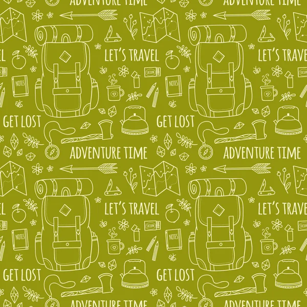 Hand drawn pattern with travel icons. — Stock Vector