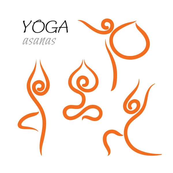 Set pictogrammen en borden-yoga houdingen of asana 's. — Stockvector