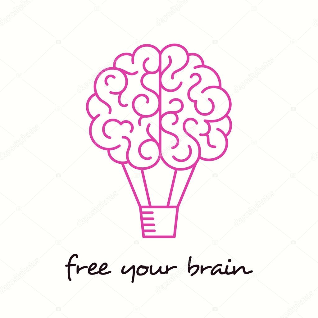 Brain as hot air balloon. Free your brain, creative concept.