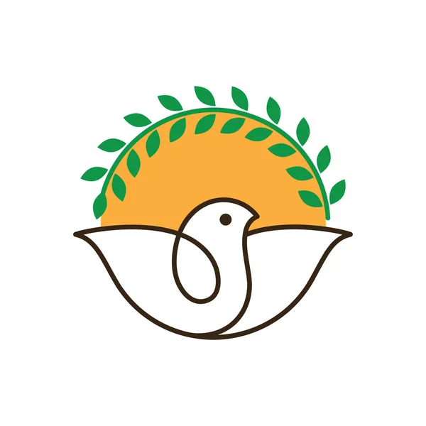 Peace dove with green branch and sun. — Stock Vector