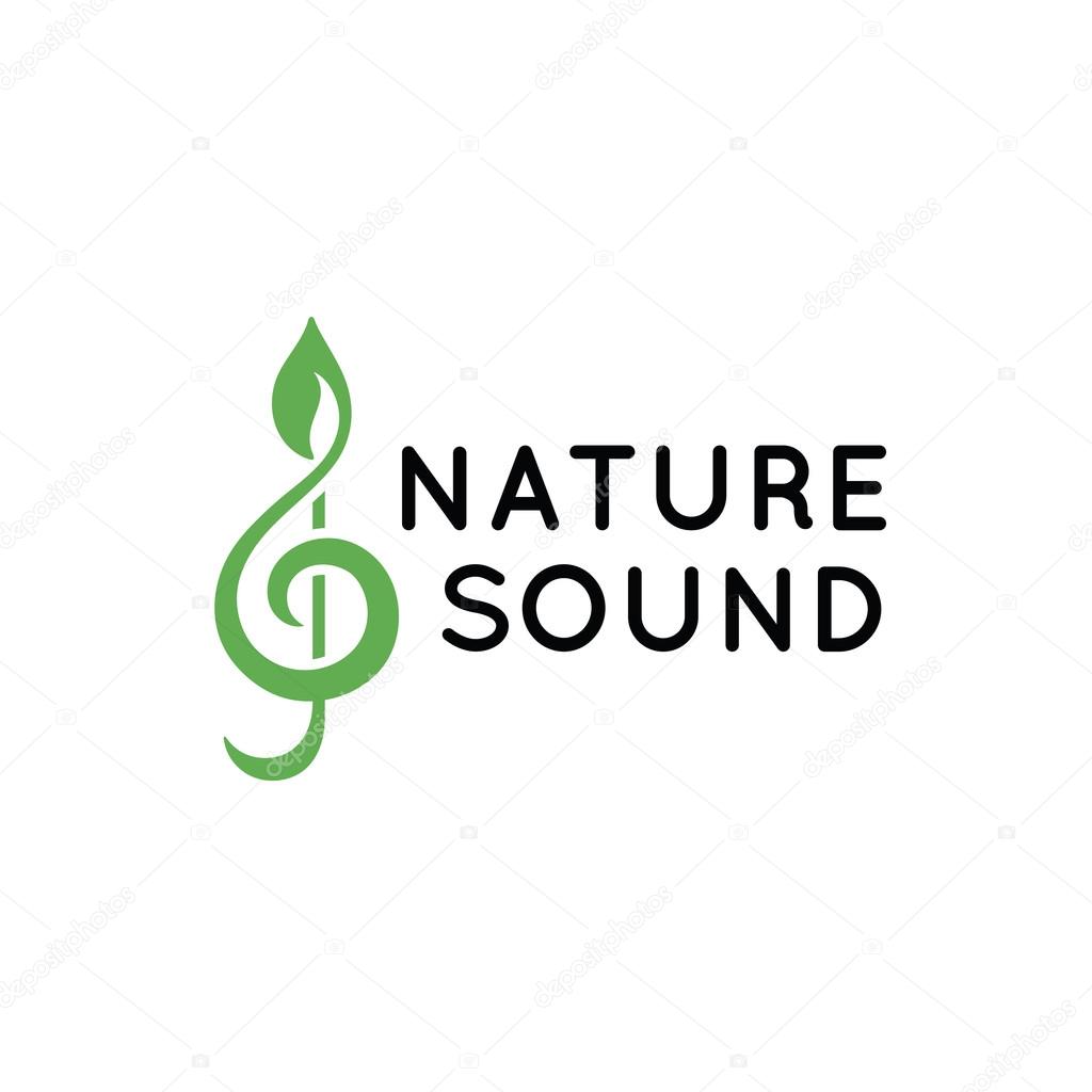 Stylized treble clef with green leaf. Creative vector icon isolated on white background.