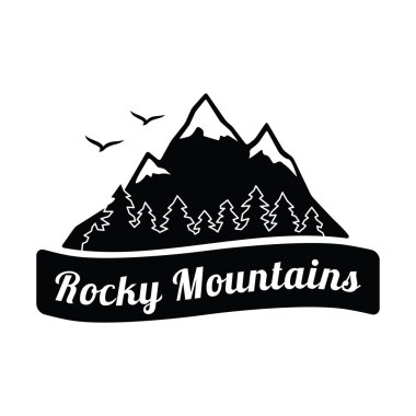 Rocky Dağları, macera etiket. Vektör simgesi.