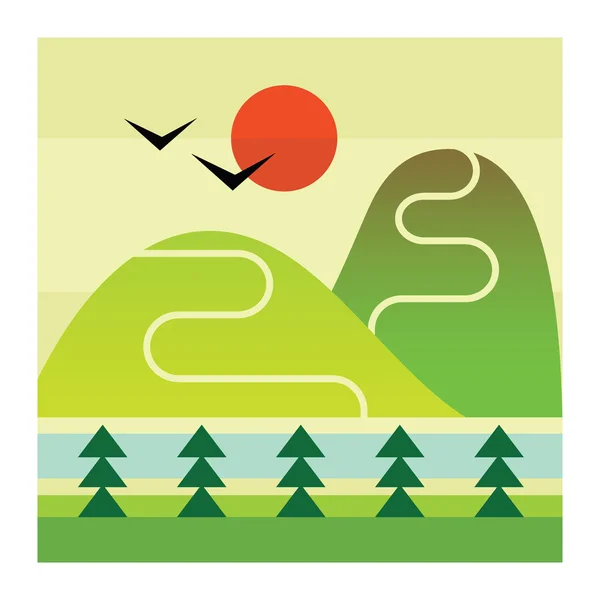 Bergen en de rivier. Vector pictogram. — Stockvector