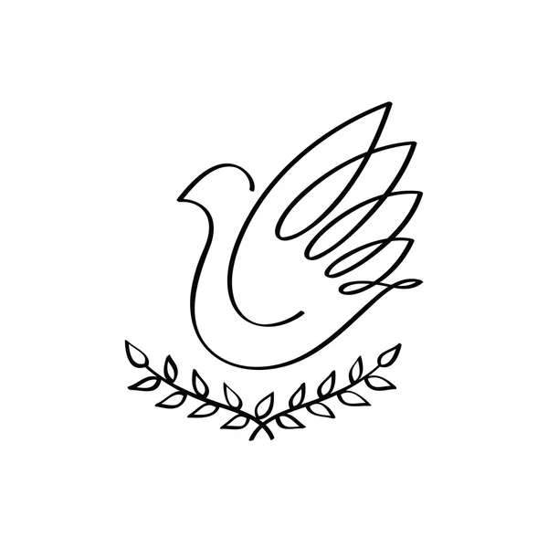 Oiseau dessiné à la main avec des branches d'olive. Icône vectorielle . — Image vectorielle