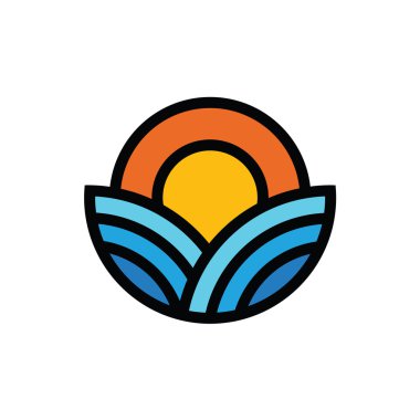 Güneş ve deniz. Soyut vektör simgesi.