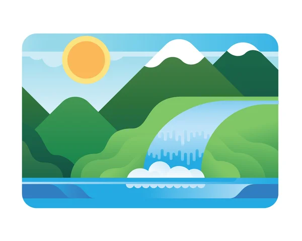 Mountain landscape with waterfall. — Stock Vector