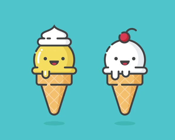 Cones de gelado de desenhos animados. Ilustração vetorial . —  Vetores de Stock