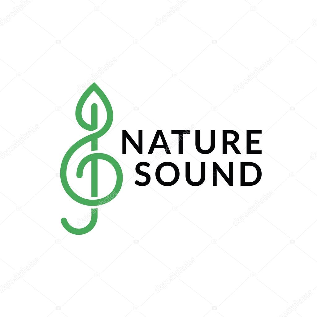 Stylized treble clef with green leaf. Vector icon isolated on white background.