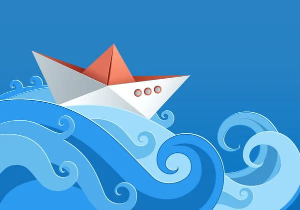 Kağıt gemi dalgalar üzerinde.