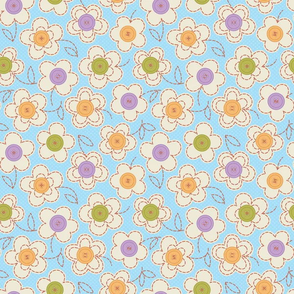 Seamless pattern with buttons and flowers. — Stock Vector