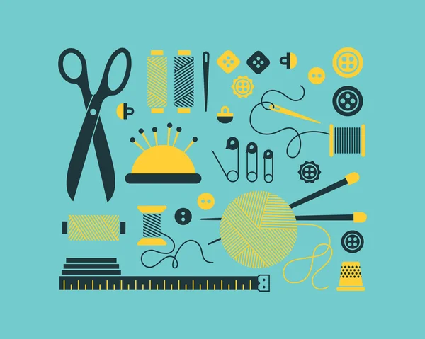 Set di attrezzature per cucire e icone per cucito. — Vettoriale Stock