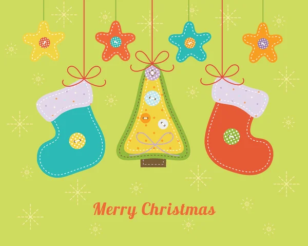 Tarjeta de Navidad con coloridas decoraciones de aguja . — Vector de stock