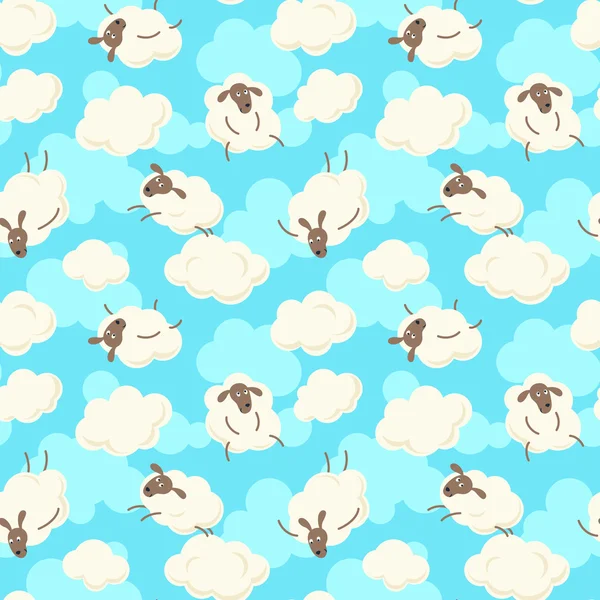 Modèle sans couture avec des moutons et des nuages mignons . — Image vectorielle