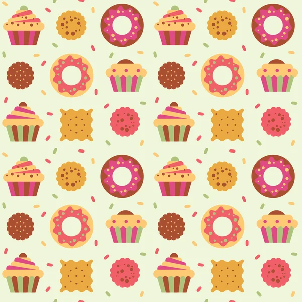 Seamless pattern with cakes, donuts and cookies. — Stock Vector