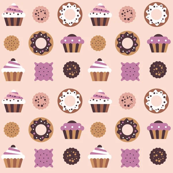 ケーキ、ドーナツ、クッキーのシームレス パターン. — ストックベクタ