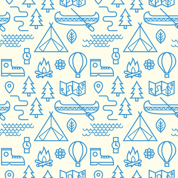 Camping, hiking and sailing in boat. Seamless pattern. — Stock Vector