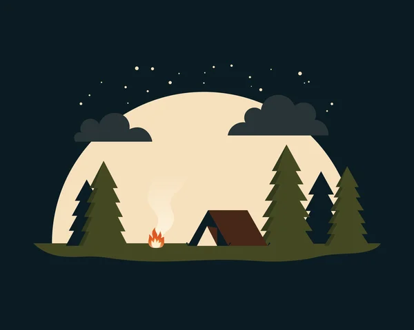 Leśne camping w nocy. Ilustracja wektorowa. — Wektor stockowy