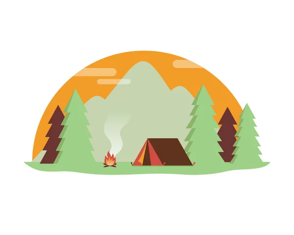 Skogen camping utomhus. Vektor illustration. — Stock vektor