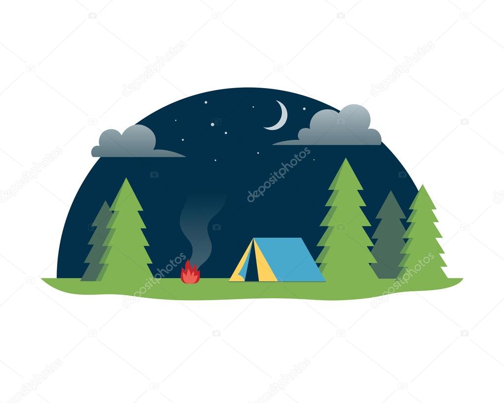 Forest camping outdoor. Vector illustration.