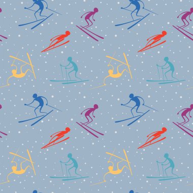 Vektör Dikişsiz desen renkli kayakçı ile.