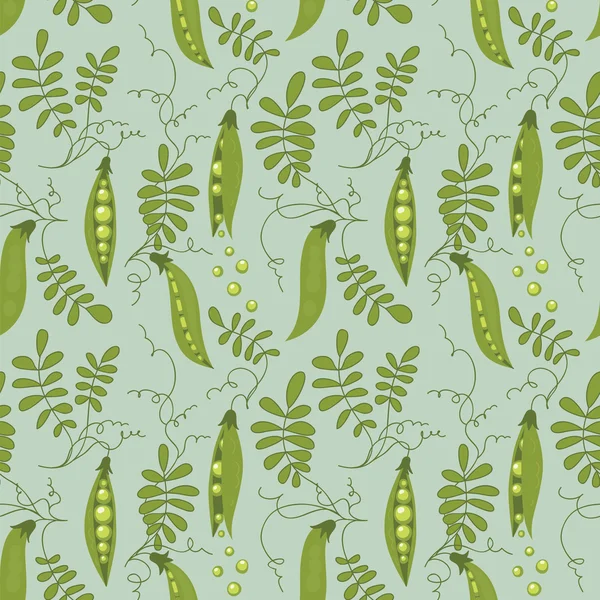 Seamless pattern of green peas and leaves. — Stock Vector