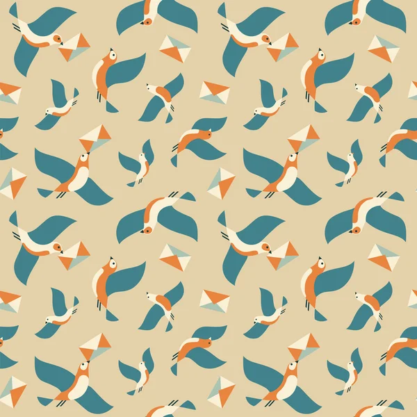 Nahtloses Muster mit Vögeln und Buchstaben. — Stockvektor