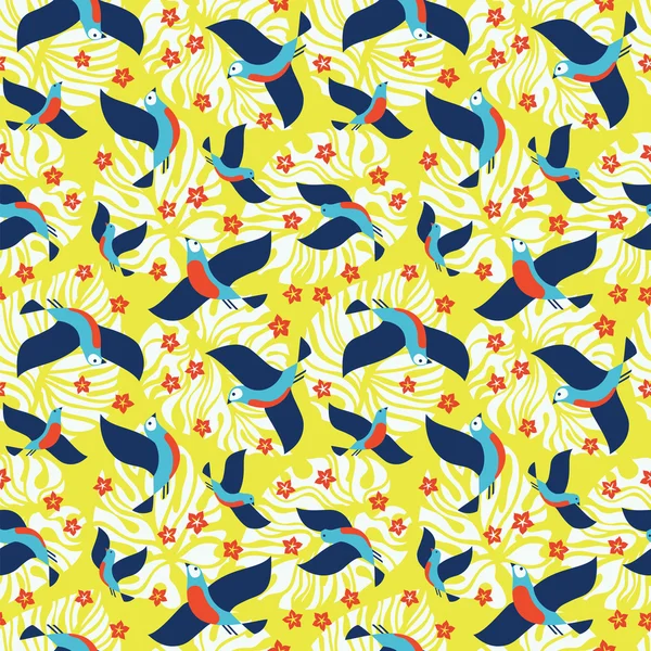 Nahtlose bunte Muster mit Vögeln und Blumen. — Stockvektor