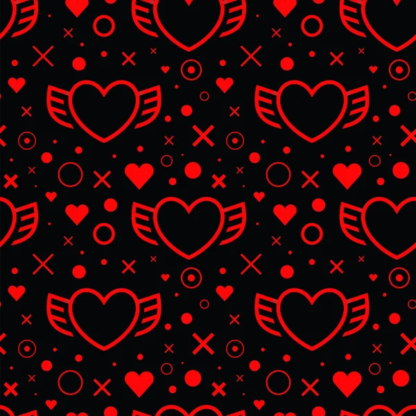 Stylish seamless pattern with hearts and wings. — Stock Vector